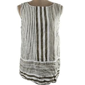 J.Jill Love‎ Linen Small Top Brown White Sleeveless Lagenlook Summer 100% Linen